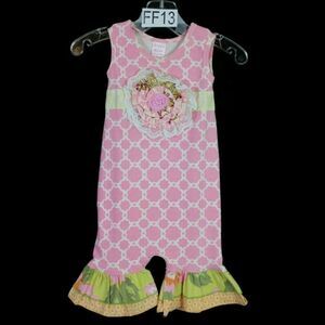 GIGGLE MOON PINK PRINTED ONE PIECE ROMPER RUFFLED SIZE 12 MONTHS FLOWER
